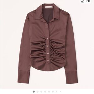 Abercrombie & Fitch Women's silk Brown button long sleeves Top